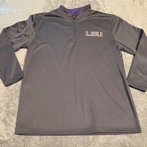 Colosseum LSU Tigers Mens 2XT Quarter 1/4 Zip‎ Pullover Gray Long Sleeve